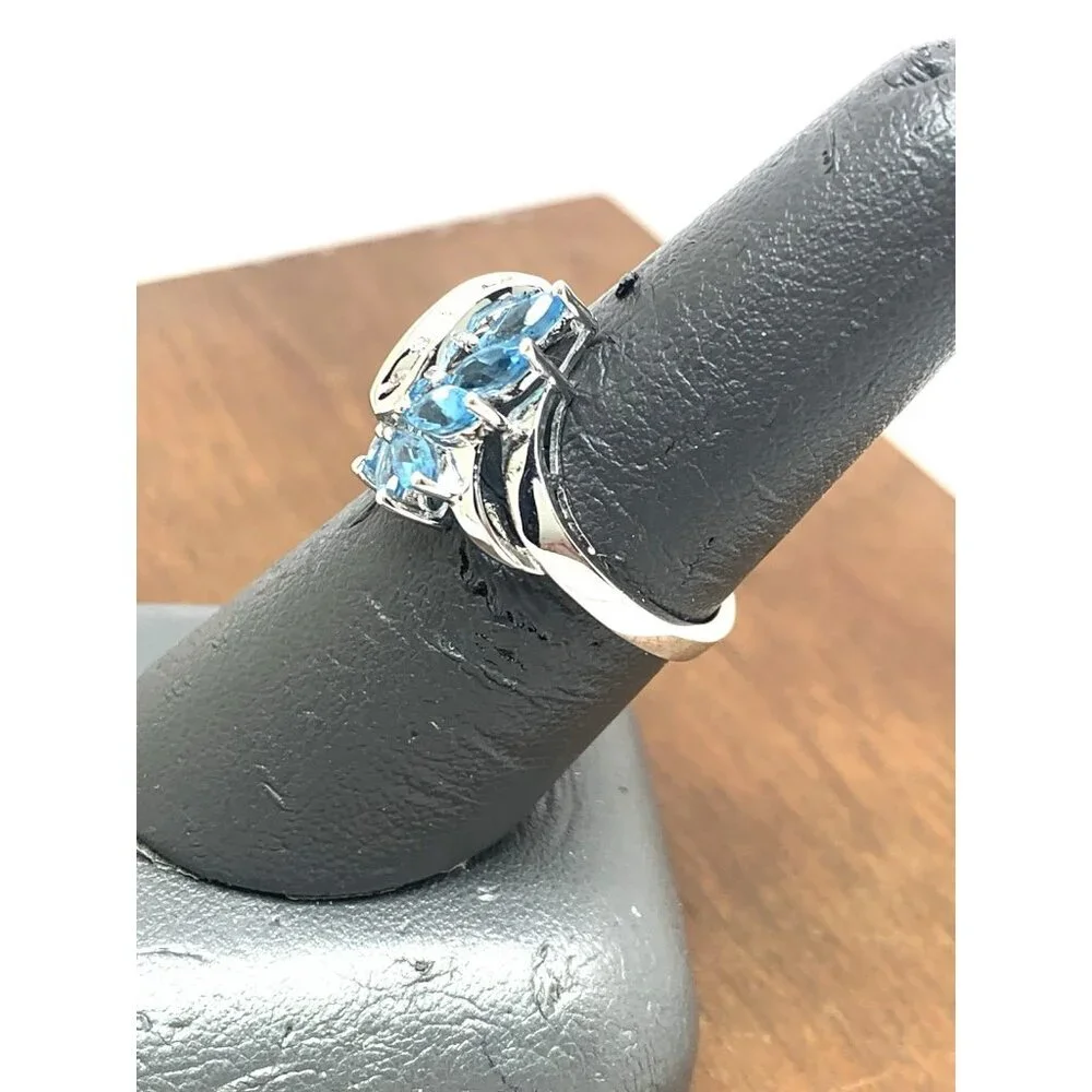 Blue Gemstone Diamond Cocktail Ring 10k White Gold Estate Jewelry Women's Size 7